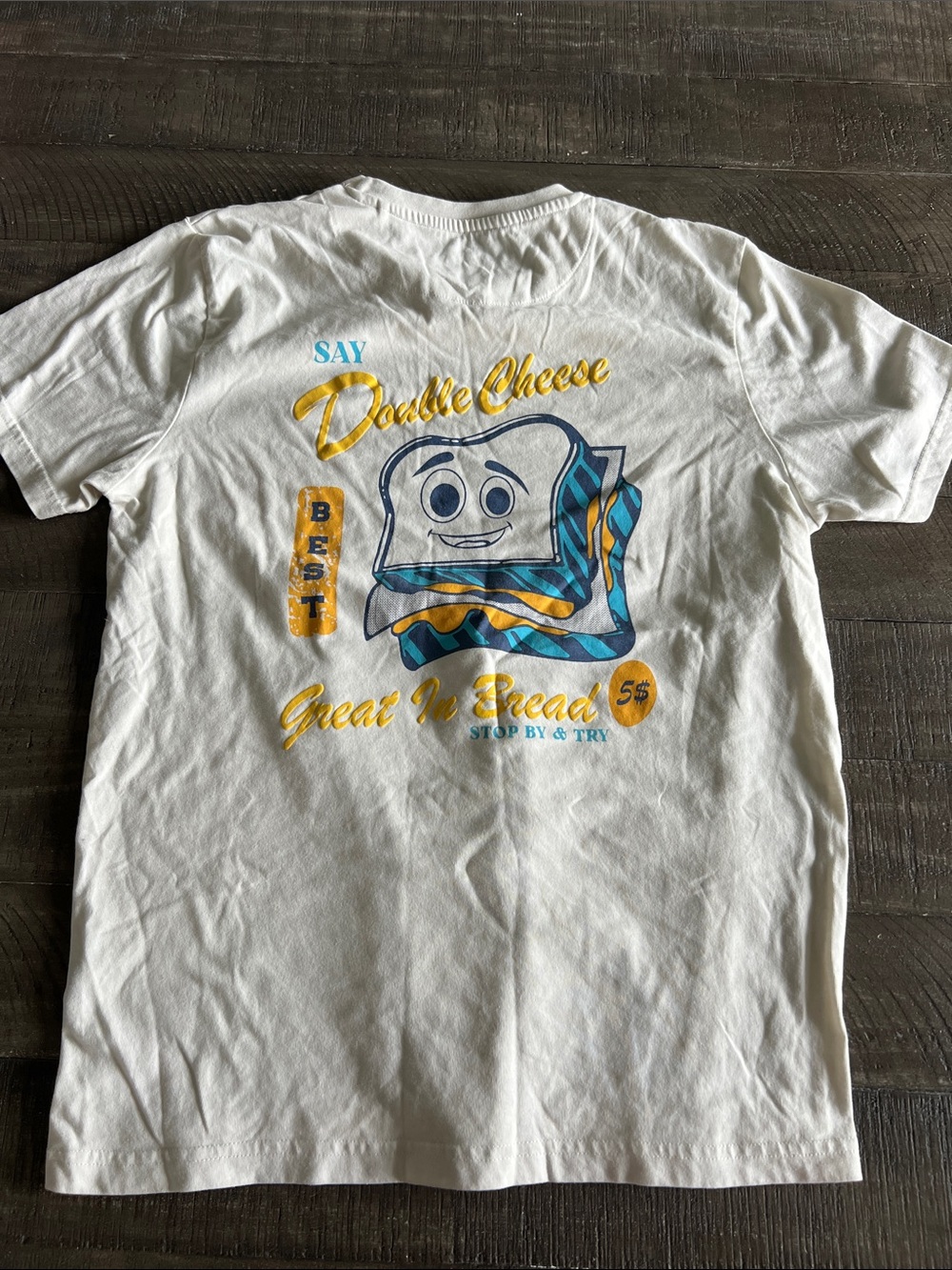 Denim & Flower White Short-Sleeve 'Double Cheese' Graphic Tee